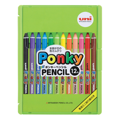 화방넷[특가할인] 미쓰비시 유니 폰키 펜슬 어린이 색연필 12색 세트 PONKY PENCIL