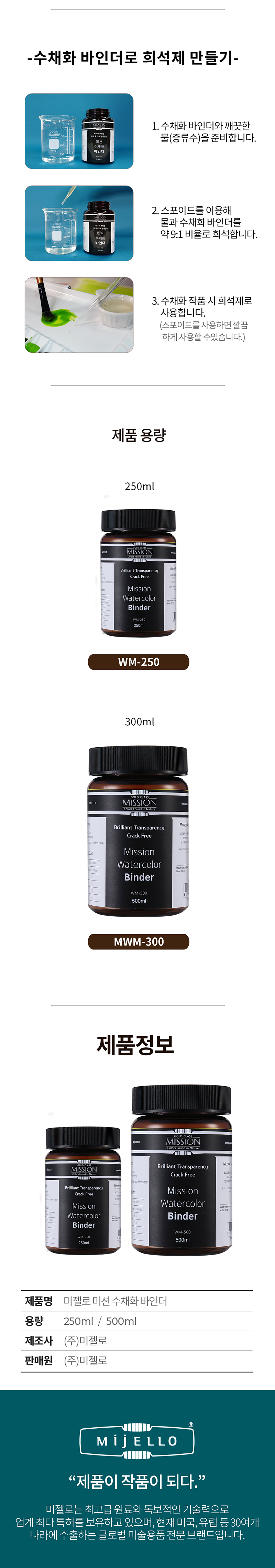 미션 수채화 바인더 (WM-500),(WM-250)